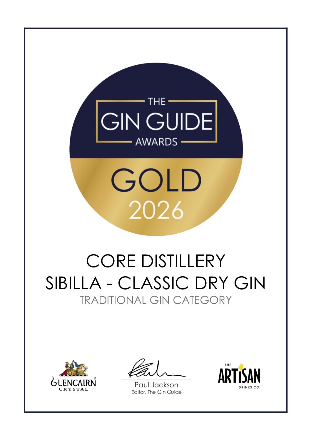 SIBILLA GIN Certificates 2026 - Core Distillery SIBILLA - Classic Dry Gin