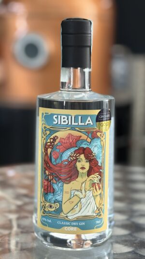 Bottiglia di SIBILLA Classic Dry Gin, gin artigianale di Core Distillery, Roma